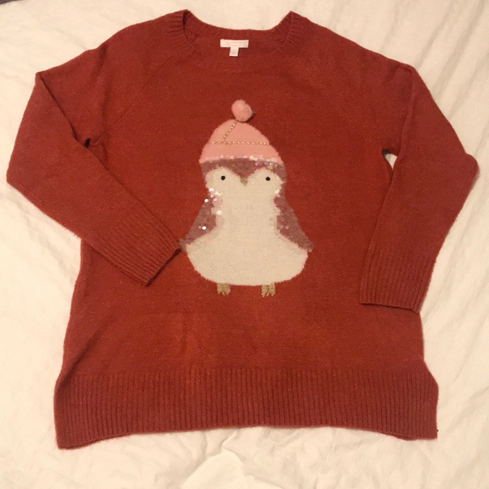 LC Lauren Conrad Orange/red Penguin sweater. Large